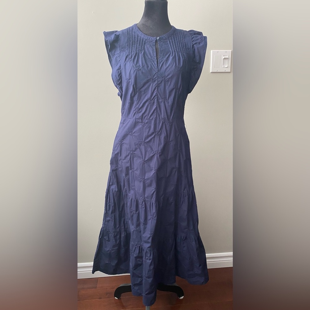 Navy cotton dress with embroidery